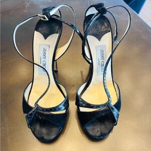 Jimmy Choo Black Suede & Python Strappy Sandals